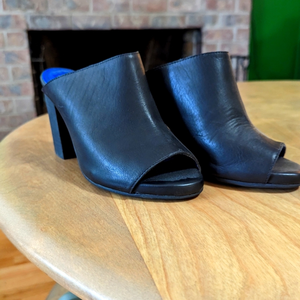 Jeffrey Campbell Leather Mule with wood stacked block heel